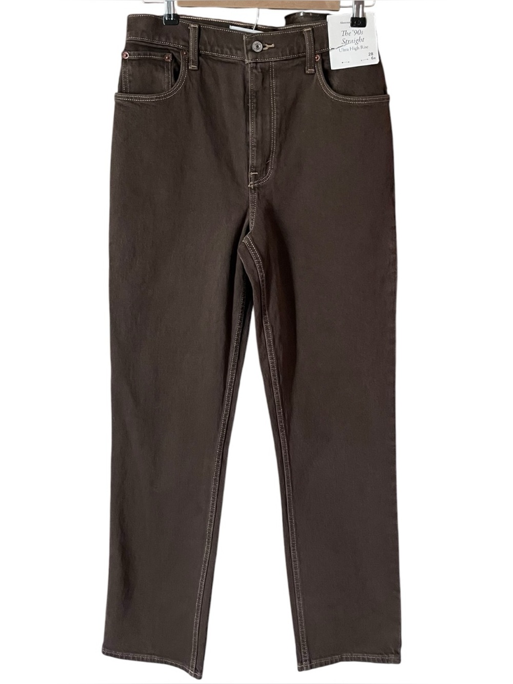 Abercrombie & Fitch The 90’s Straight Ultra High Rise Brown Jeans Size 6R 28 NWT